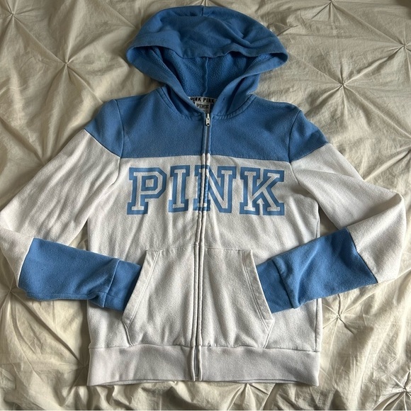 Victoria's Secret Tops - Victoria's Secret PINK Blue and White Zip-Up Womens XS Jacket